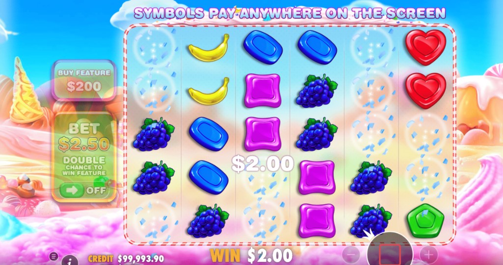 Sweet Bonanza demo con tumble y ganancia en pantalla