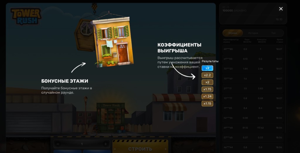 Tower Rush pisos bonus y multiplicadores